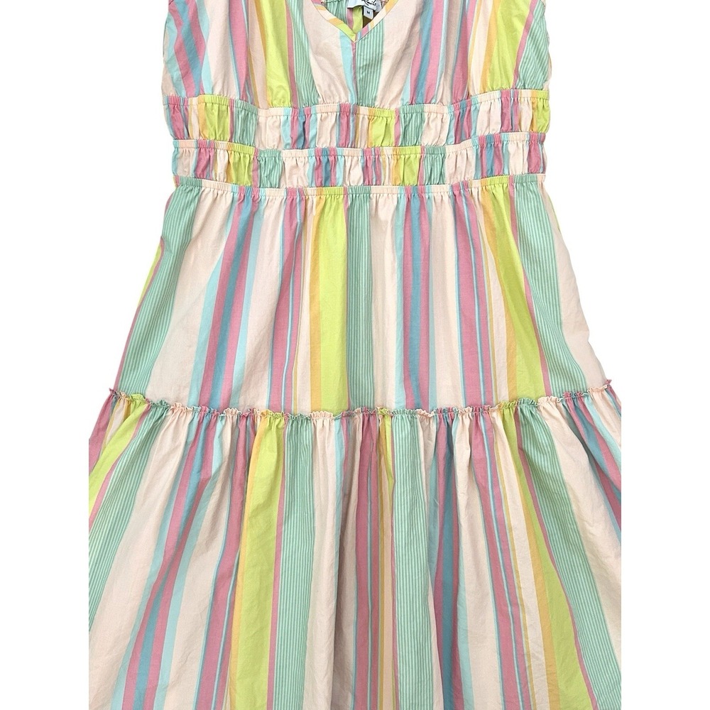 Rails Carmen Mini Dress Guava Rainbow Stripe Tier Sundress Medium Smocked Waist - Picture 4 of 16